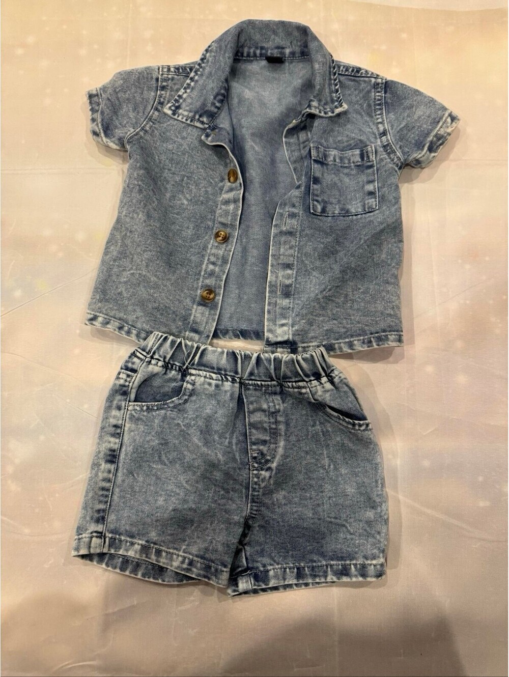 SHEIN Baby 12-18M Acid Wash Denim Shirt Shorts Set Clothing00029